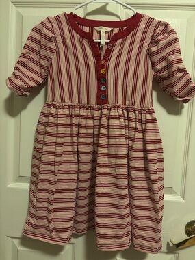 Matilda Jane Red and Cream Striped Cotton Dress with Colorful Buttons